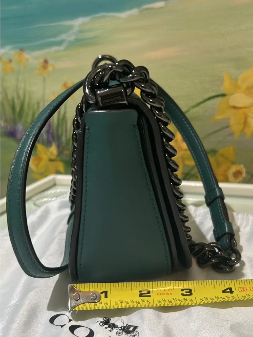 Coach Swagger 20 Dark Turquoise Leather Crossbody/Shoulder Gunmetal Chain
